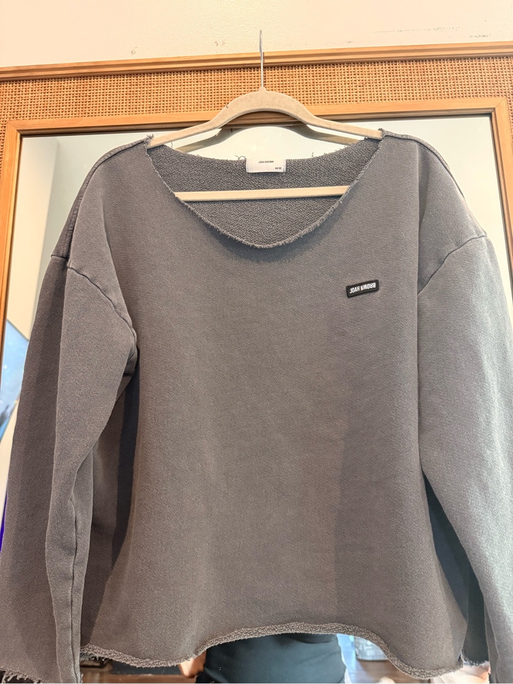 Joah Brown Logo Patch Slouchy Pullover in Washed Black - Picture 2 of 10
